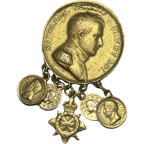 Rare Vintage Napoleon Bonaparte Emp Et Roi Dangle Moving Badge Brooch Pin - Picture 2 of 4